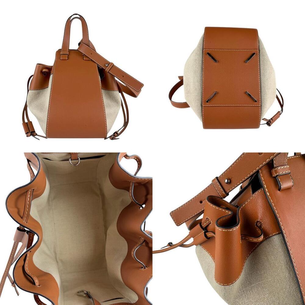 Loewe Leather Tan Bag Hammock Canvas Beige Shoulder Handbag Brown - Picture 3 of 4